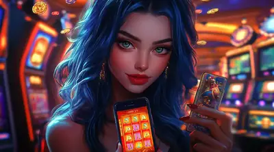 Casino visitor displaying two phones with different slot game applications