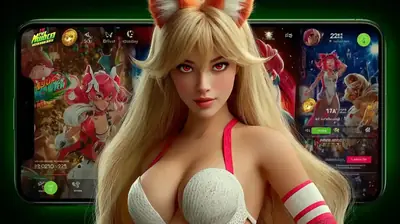 Blonde anime character with gaming interface showcasing online casino games