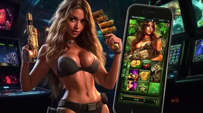 Adventurous character with weapon showcasing action-packed mobile slot game interface