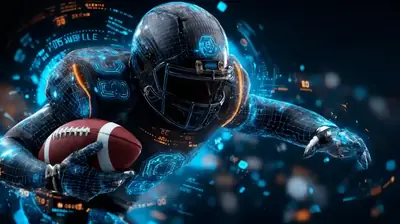 Cybernetic american football player with ball in digital sports betting scene